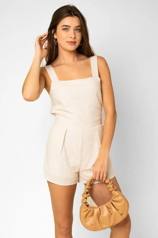 Ivory Sleeveless Square Neckline Pleated Romper - Tasha Apparel Wholesale