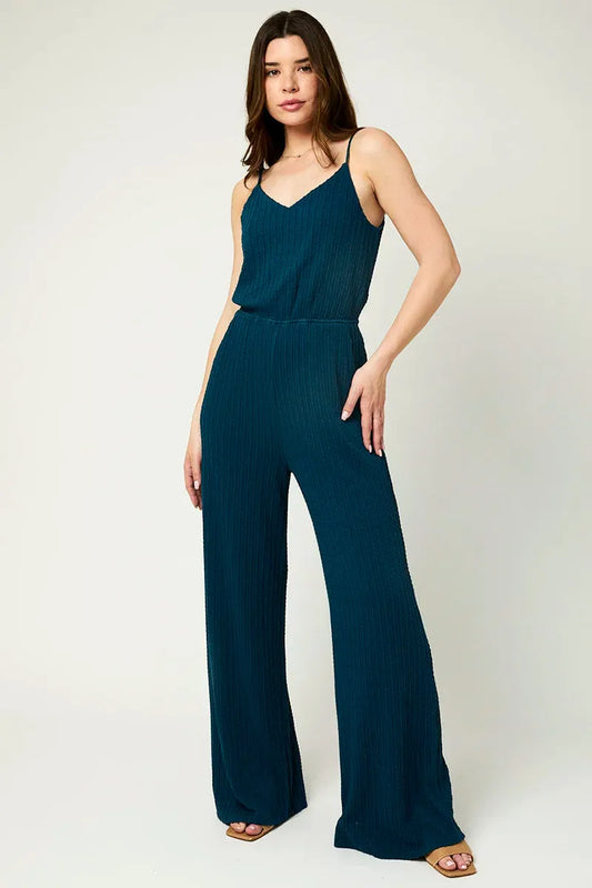 Sleeveless Spaghetti Tie Rib Jumpsuit - Tasha Apparel Wholesale