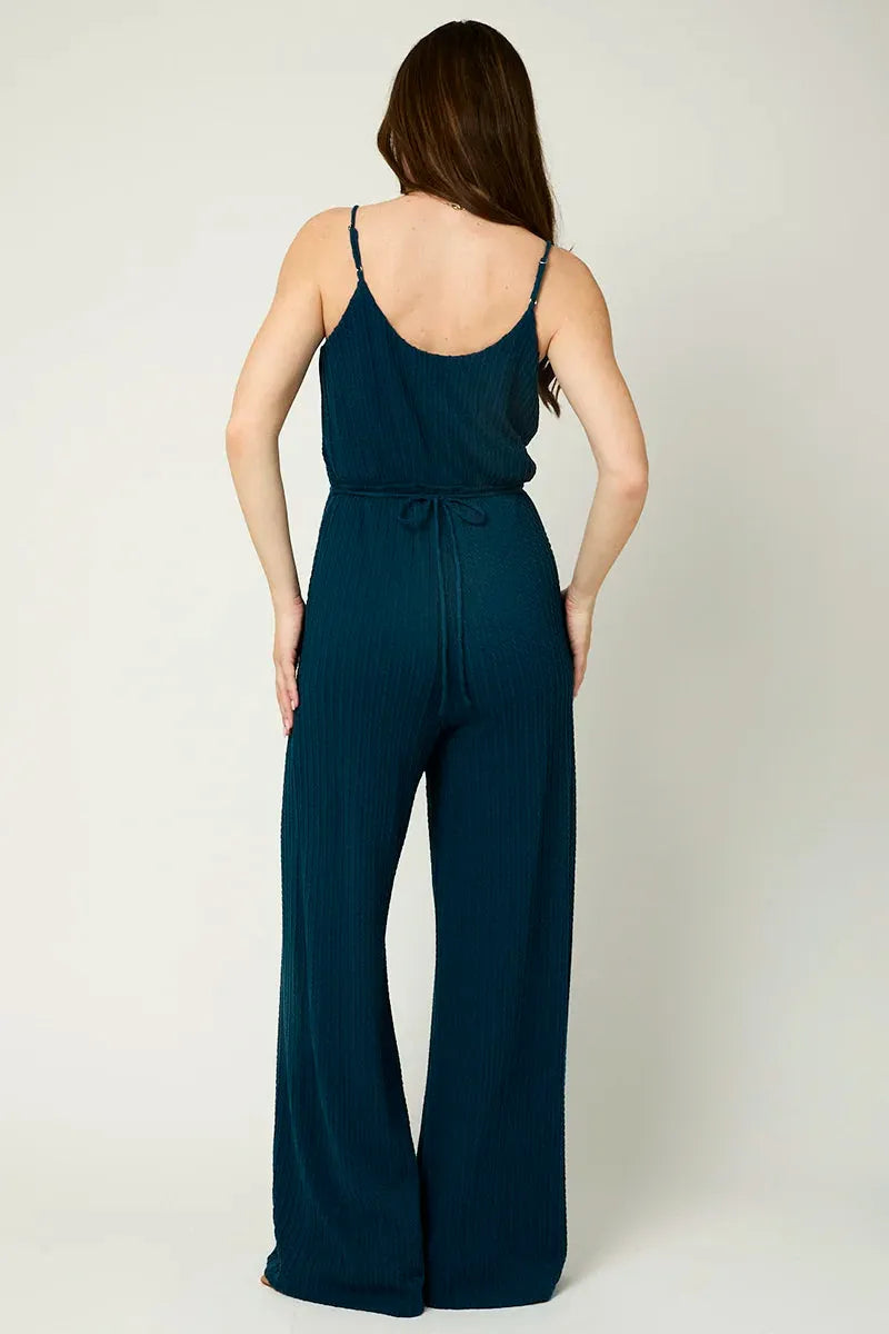 Sleeveless Spaghetti Tie Rib Jumpsuit - Tasha Apparel Wholesale
