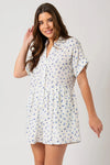 Short Sleeve Collar Button Down Ditsy Print Romper - Tasha Apparel Wholesale