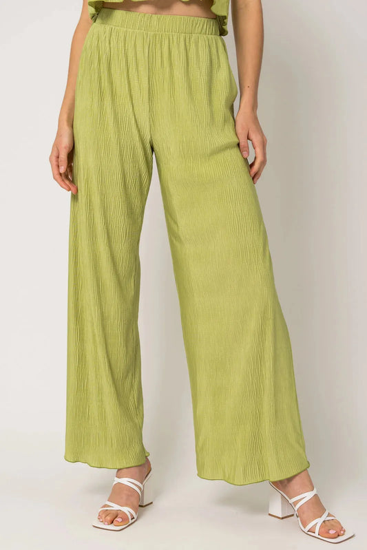 Plisse Elastic Waist Band flowy Pants - Tasha Apparel Wholesale