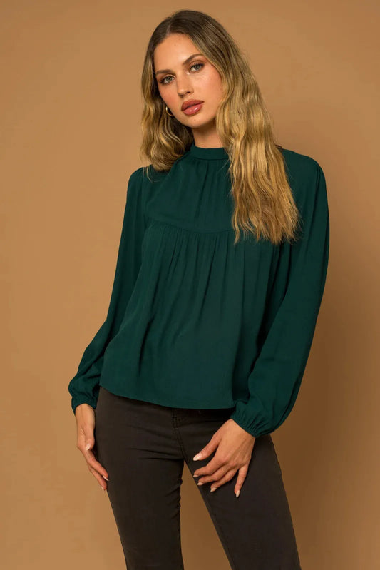 Mock Neck Back Button Down Long Sleeve Top - Tasha Apparel Wholesale