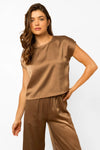 Short Sleeve Round Neck-Line Satin Top - Tasha Apparel Wholesale