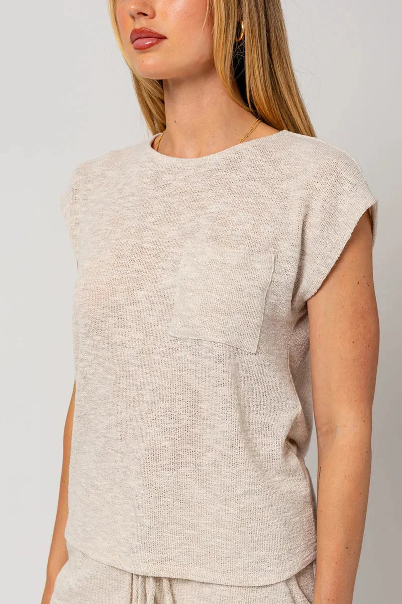 Short Sleeve Single Pocket Knit Top - Tasha Apparel Wholesale