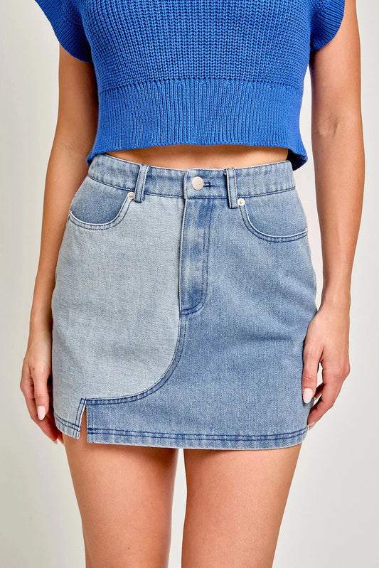 Reversed Block Mini Denim Skirt - Tasha Apparel Wholesale