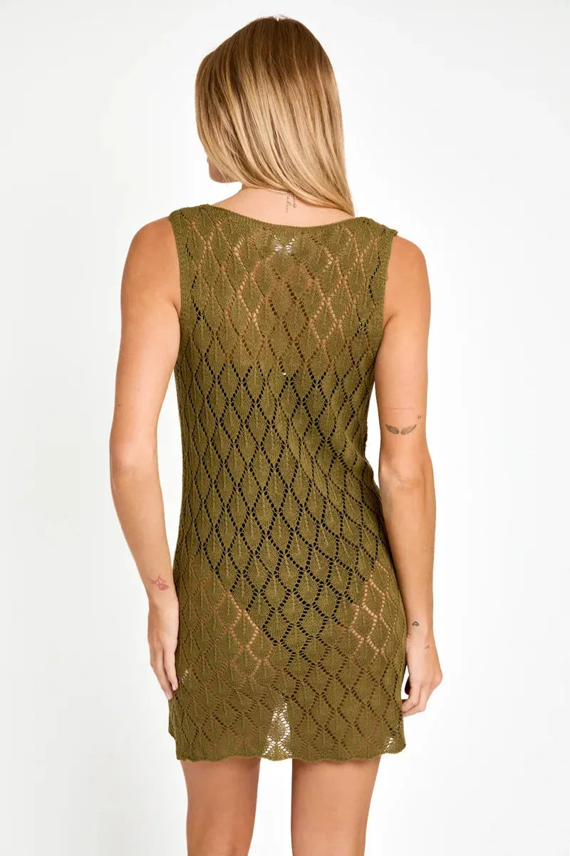 Sleeveless V-Neck Crochet Button Up Sweater Dress Sleeveless V-Neck Crochet Button Up Sweater Dress