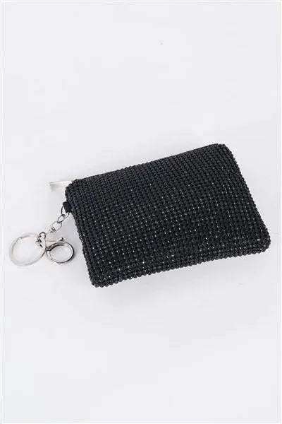 Andromeda Black Rhinestone Detachable Keychain Hook Mini Wallet Bag - Tasha Apparel Wholesale