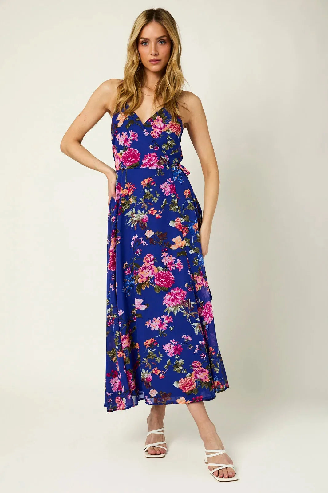 Sleeveless V Neck Wrap Floral Maxi Dress - Tasha Apparel Wholesale