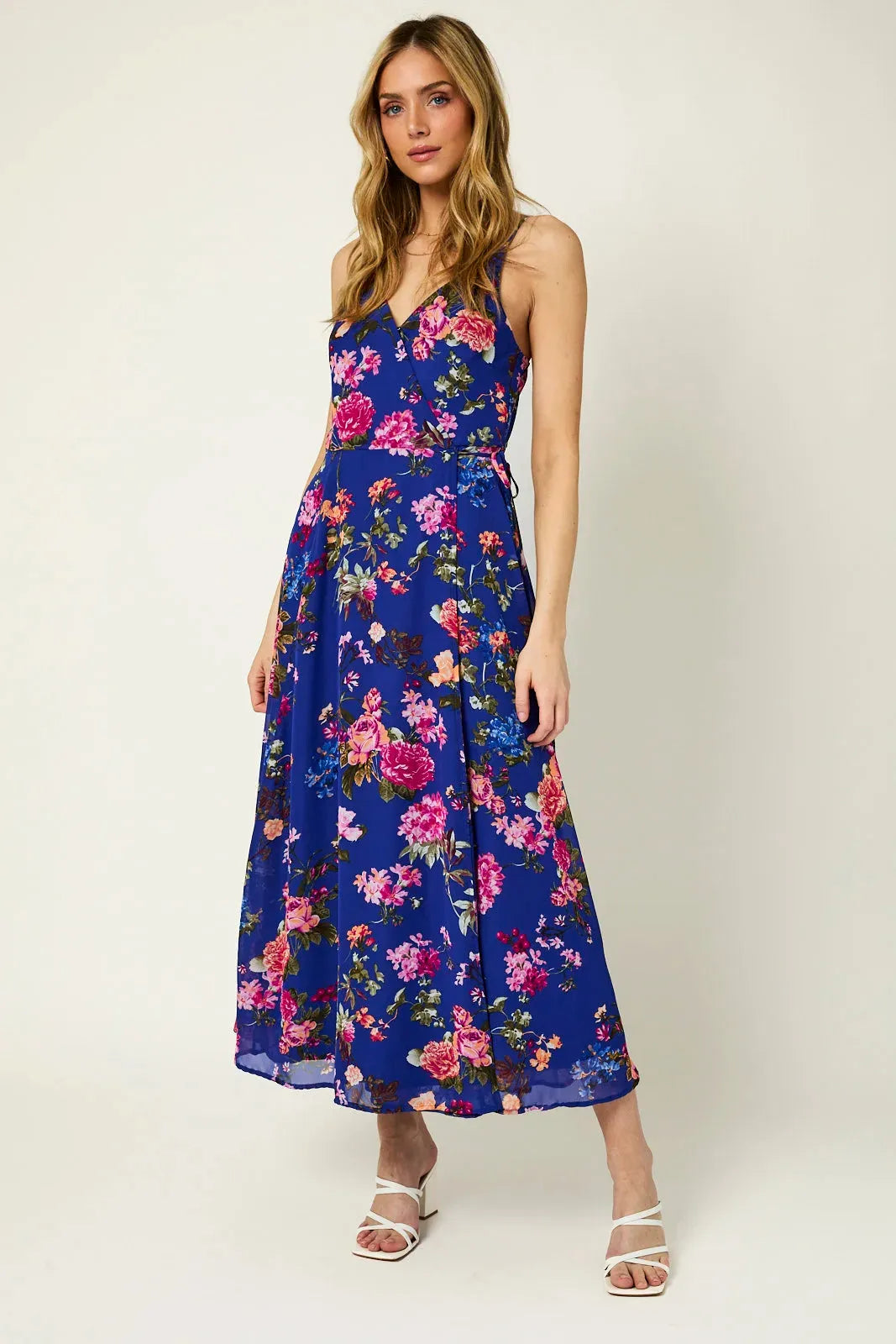 Sleeveless V Neck Wrap Floral Maxi Dress - Tasha Apparel Wholesale