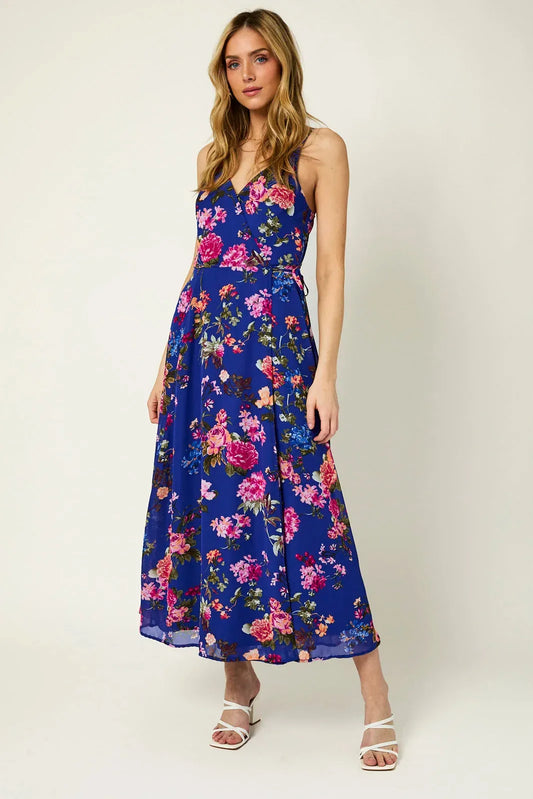 Sleeveless V Neck Wrap Floral Maxi Dress - Tasha Apparel Wholesale