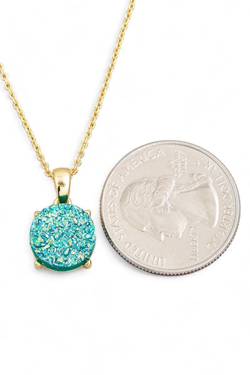 Rose Gold Druzy Round Pendant Necklace - Tasha Apparel Wholesale