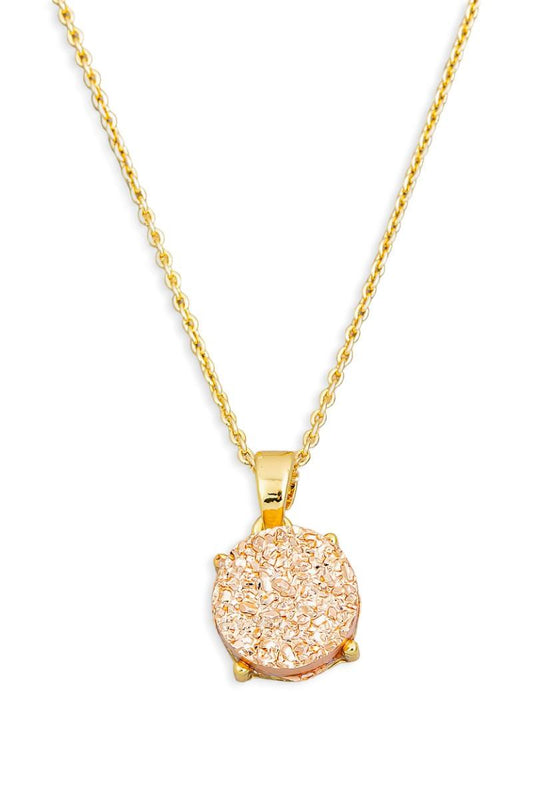 Rose Gold Druzy Round Pendant Necklace - Tasha Apparel Wholesale