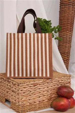 Caramel Ivory Striped Structured Fashionable Tote Bag - Tasha Apparel Wholesale
