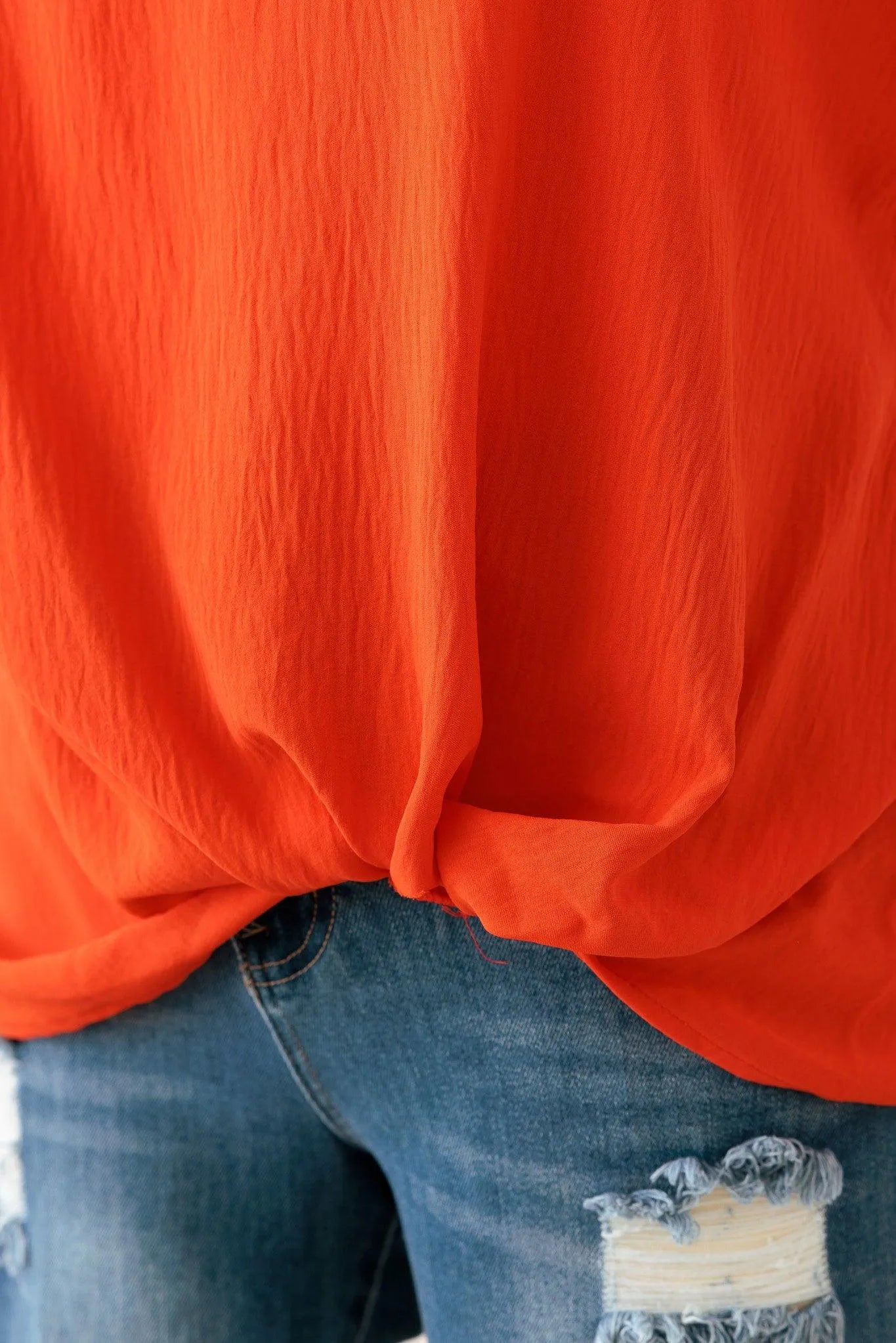 Plus Size Front Knot Solid Woven Tee - Tasha Apparel Wholesale