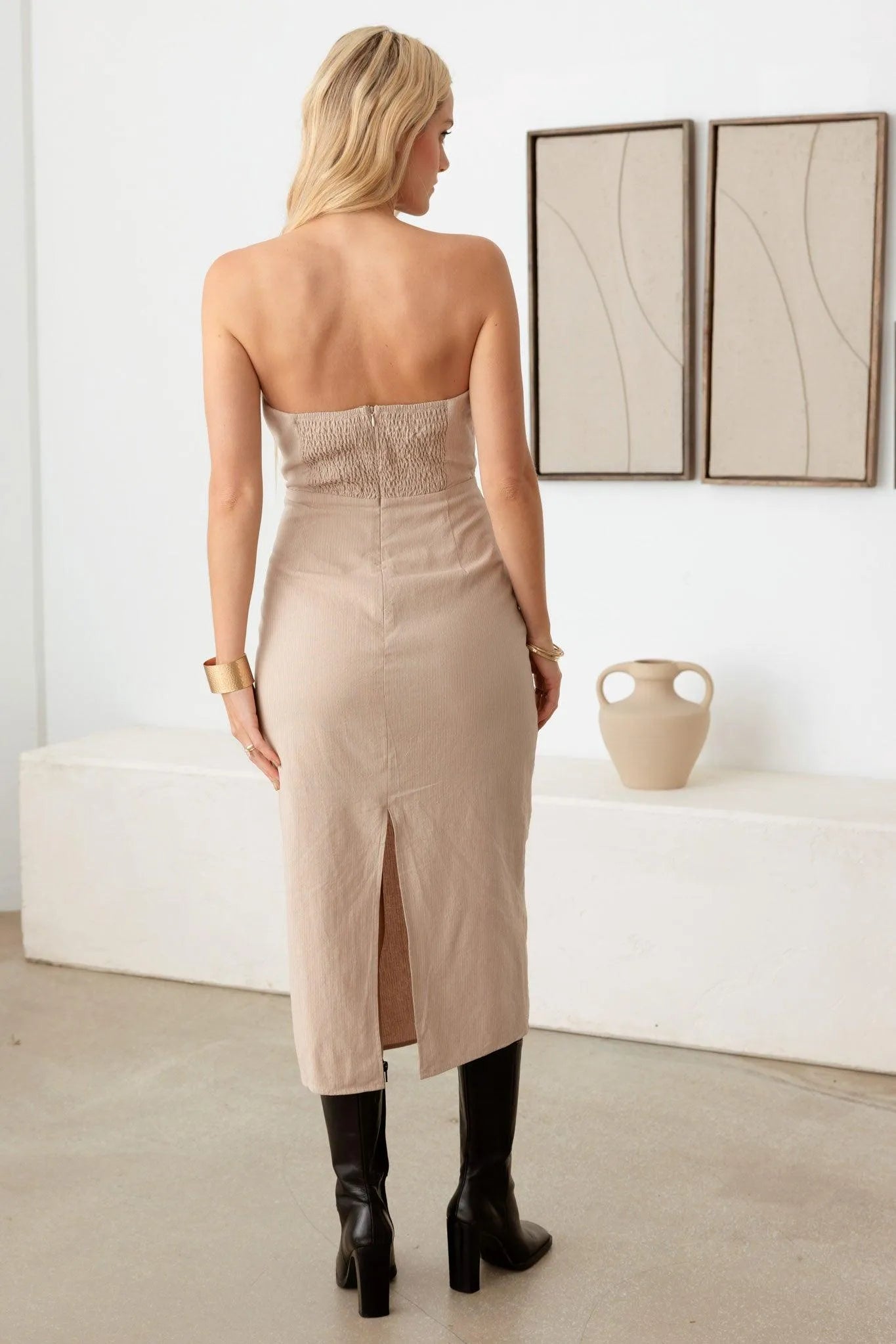 Tube Striped Smocked Back Midi Dress - Tasha Apparel Wholesale