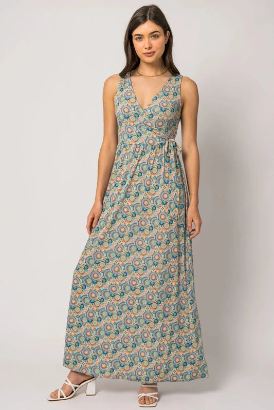Paisley Sleeveless Wrap Self Tie Maxi Dress - Tasha Apparel Wholesale