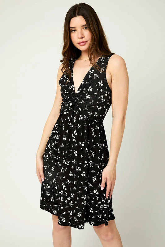 Floral Sleeveless Front Twist Mini Dress - Tasha Apparel Wholesale