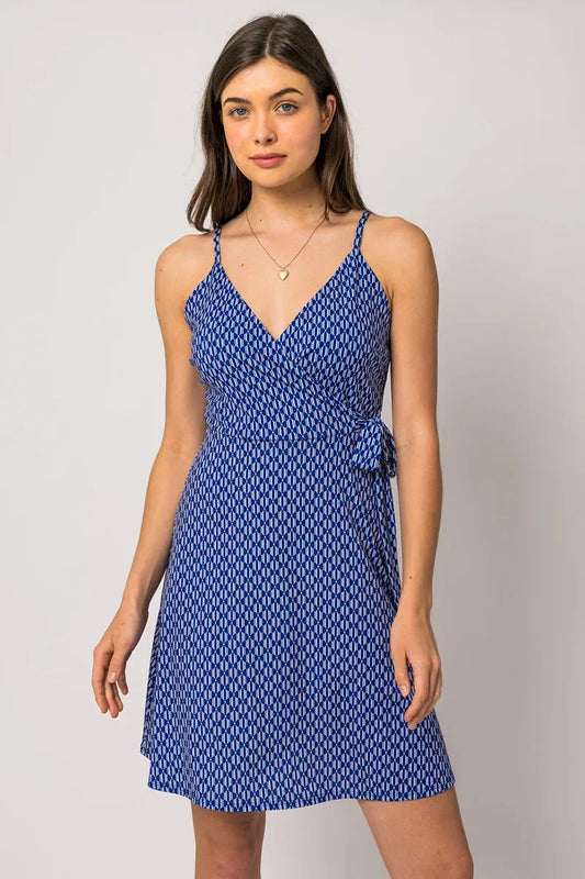 Sleeveless Wrap Side Tie Abstract Print Mini Dress - Tasha Apparel Wholesale