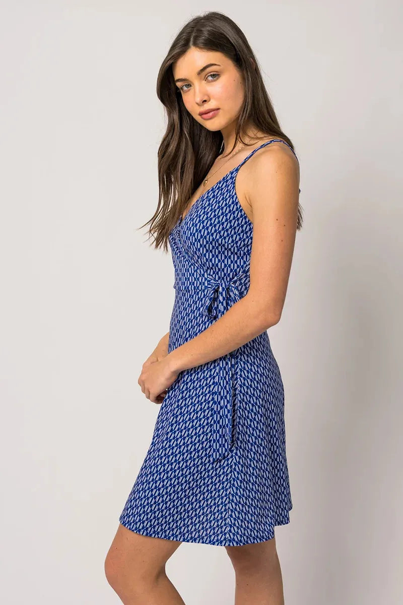 Sleeveless Wrap Side Tie Abstract Print Mini Dress - Tasha Apparel Wholesale