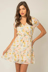 Wrap Side Tie Ruffle Hem Floral Print Dress - Tasha Apparel Wholesale