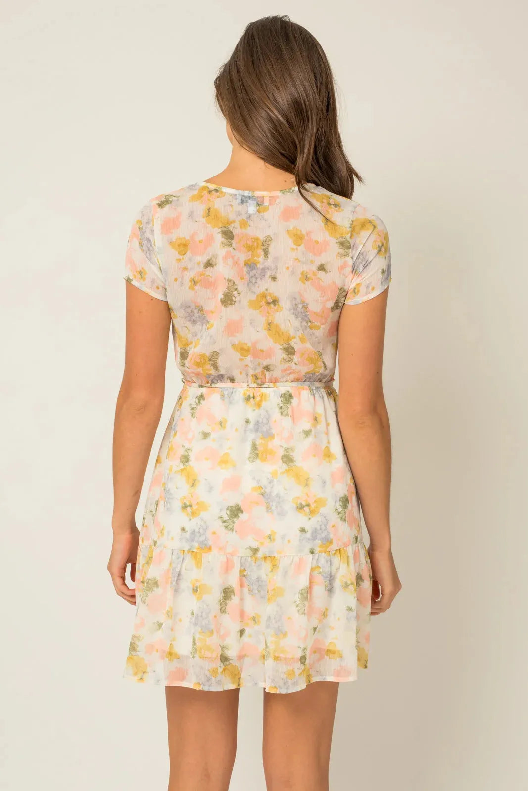 Wrap Side Tie Ruffle Hem Floral Print Dress - Tasha Apparel Wholesale