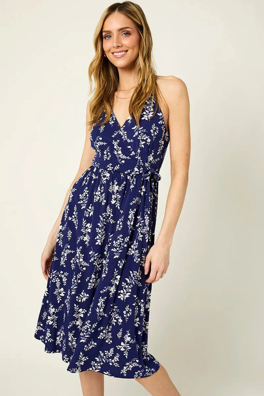 Sleeveless Spaghetti Strap Wrap Floral Midi Dress - Tasha Apparel Wholesale