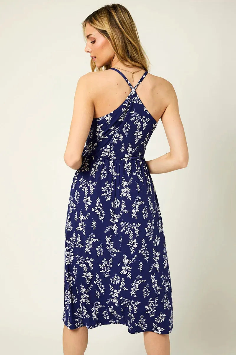 Sleeveless Spaghetti Strap Wrap Floral Midi Dress - Tasha Apparel Wholesale