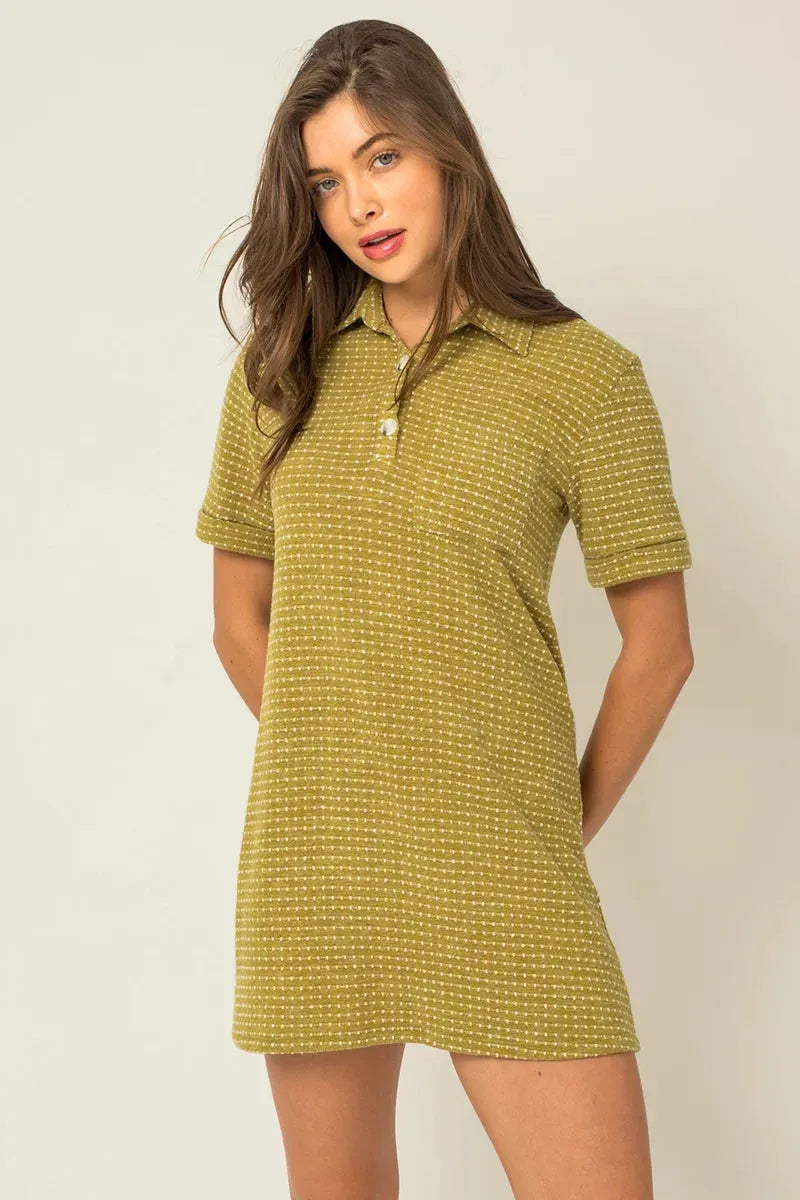 Short Sleeve Collar Button Down Knit Mini Dress - Tasha Apparel Wholesale