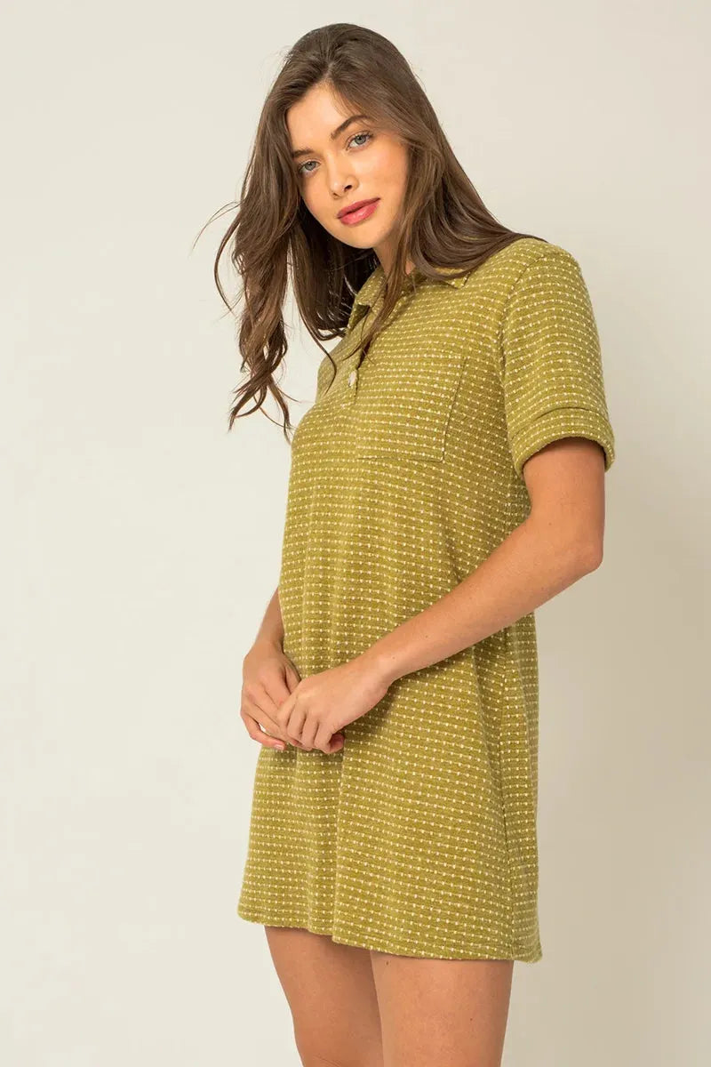 Short Sleeve Collar Button Down Knit Mini Dress - Tasha Apparel Wholesale