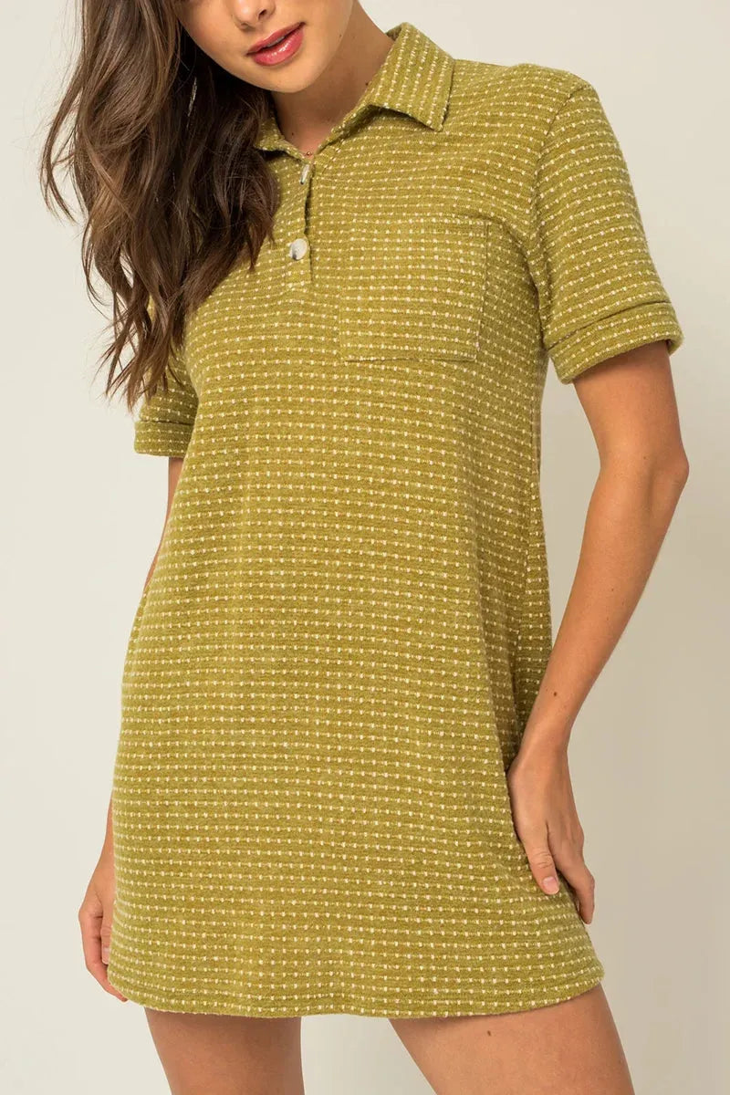 Short Sleeve Collar Button Down Knit Mini Dress - Tasha Apparel Wholesale