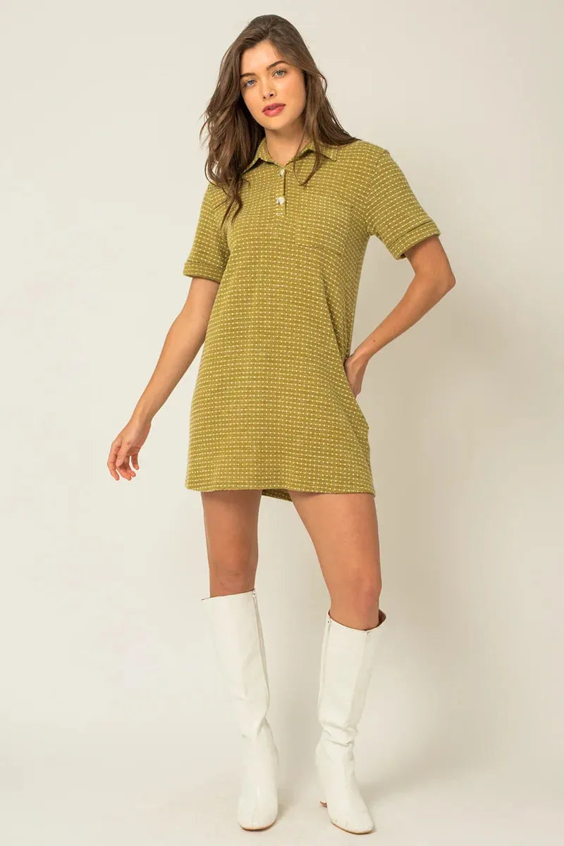 Short Sleeve Collar Button Down Knit Mini Dress - Tasha Apparel Wholesale