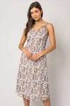 Smocked Back Tie Strap Leaf Pattern Midi Dress - Tasha Apparel Wholesale