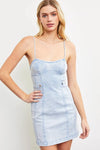 Faded Sleeveless Bustier Mini Denim Dress - Tasha Apparel Wholesale