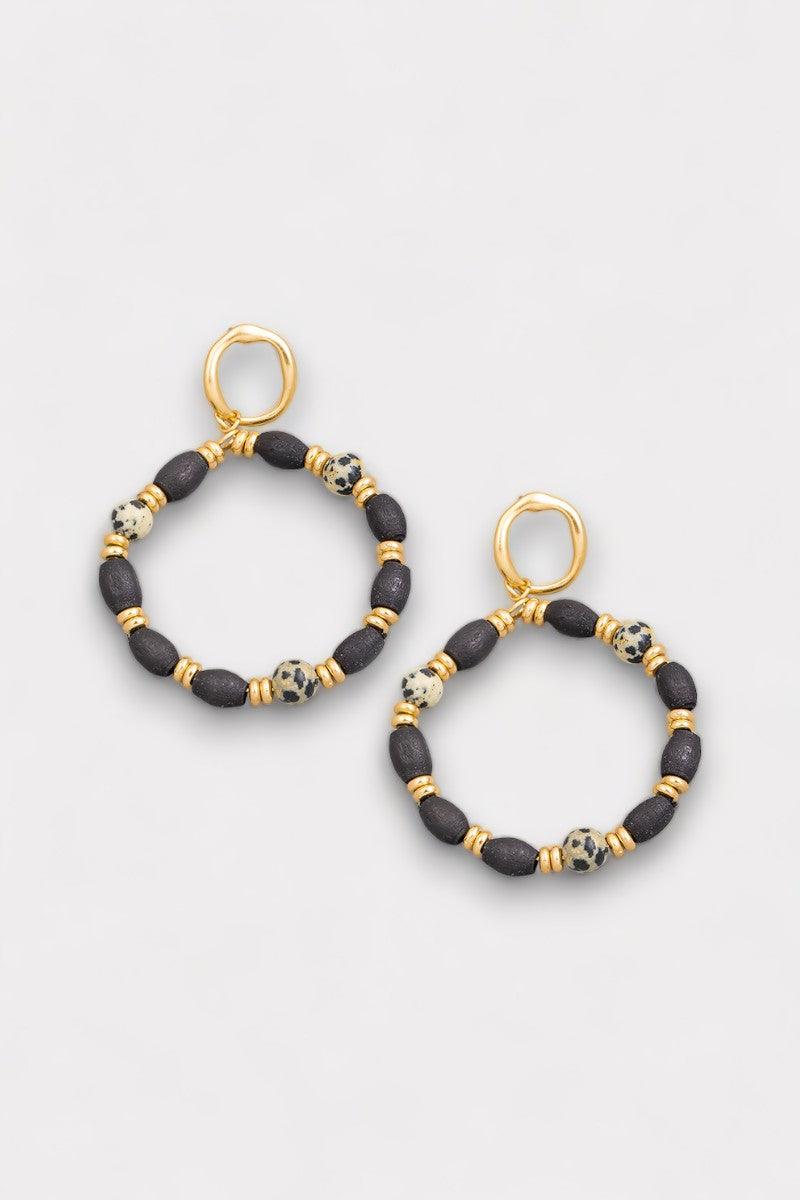 Boho Wood & Natural Stone Beads Earrings - Tasha Apparel Wholesale