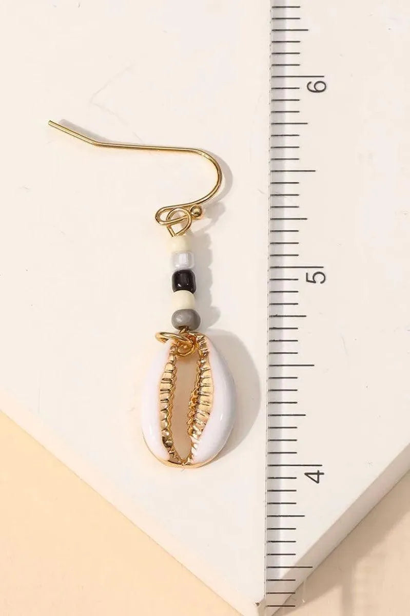 Enamel Seed Bead Cowrie Shell Drop Earrings - Tasha Apparel Wholesale