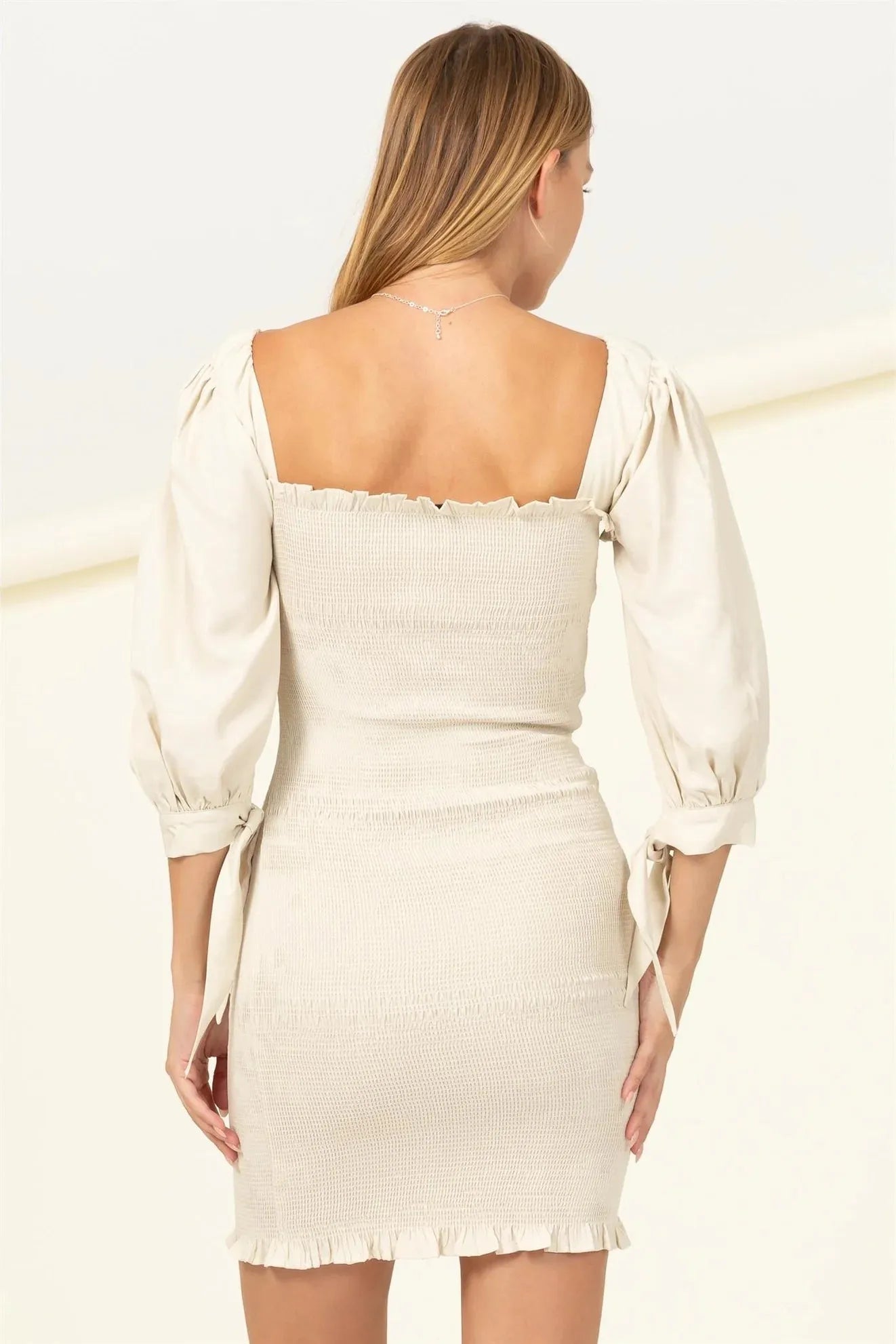 Smocked Bodycon Puff Sleeve Ruffle Hem Mini Dress Smocked Bodycon Puff Sleeve Ruffle Hem Mini Dress