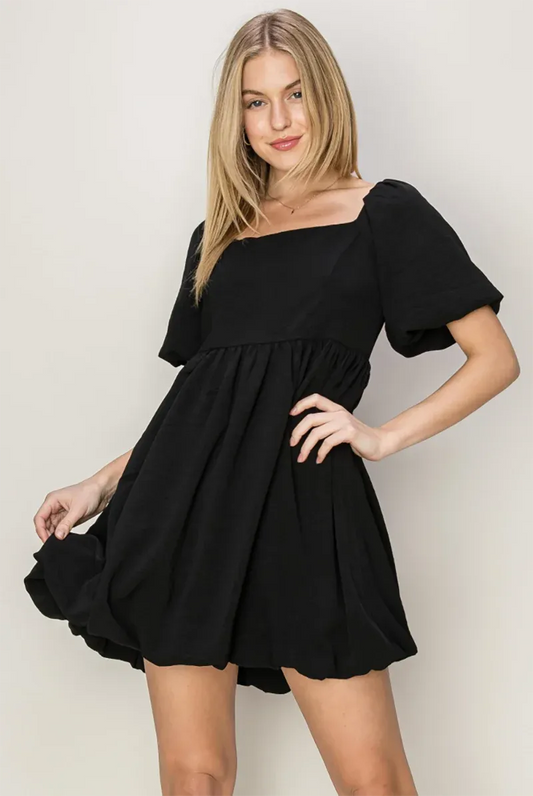 Short Puff Sleeve Mini Balloon Dress - Tasha Apparel Wholesale