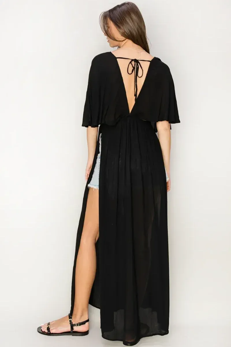 Ethereal Plunging V-Neck Open Back Maxi Cover-Up Kimono Dress Ethereal Plunging V-Neck Open Back Maxi Cover-Up Kimono Dress