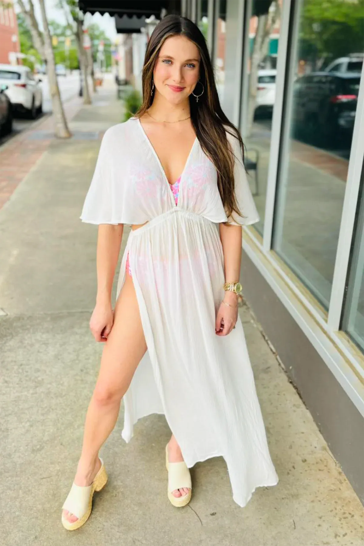 Ethereal Plunging V-Neck Open Back Maxi Cover-Up Kimono Dress Ethereal Plunging V-Neck Open Back Maxi Cover-Up Kimono Dress