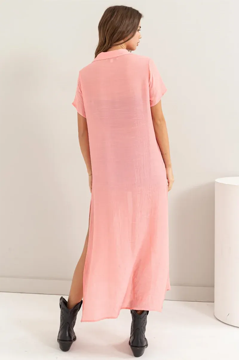 Button Down Short Sleeve Cover Up Shirt Dress - Tasha Apparel Wholesale