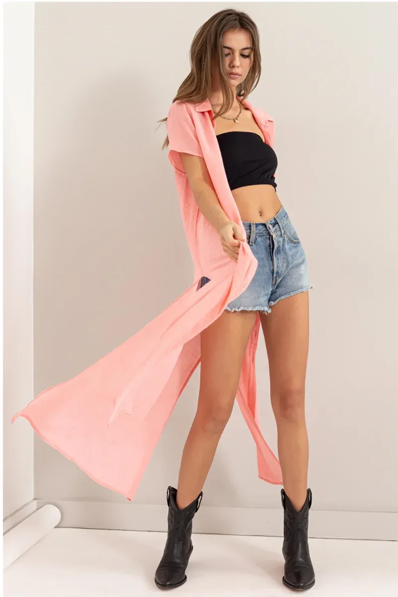 Button Down Short Sleeve Cover Up Shirt Dress - Tasha Apparel Wholesale