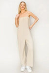 Gauze Relaxed Textured Cotton Ruffle Neckline Wide-Leg Jumpsuit - Tasha Apparel Wholesale