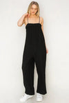 Gauze Relaxed Textured Cotton Ruffle Neckline Wide-Leg Jumpsuit - Tasha Apparel Wholesale