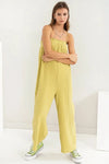 Gauze Relaxed Textured Cotton Ruffle Neckline Wide-Leg Jumpsuit - Tasha Apparel Wholesale