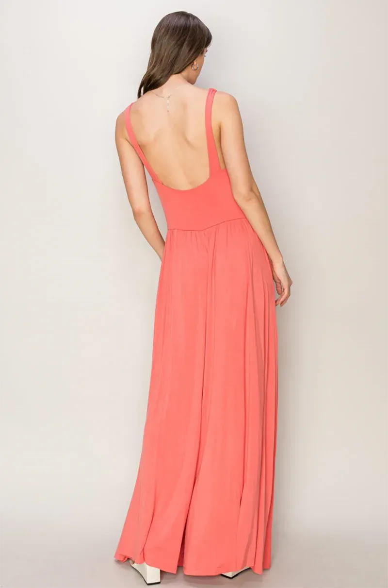 Sleeveless Extra Wide Legs Plunging Twisted Jumpsuit - Tasha Apparel Wholesale