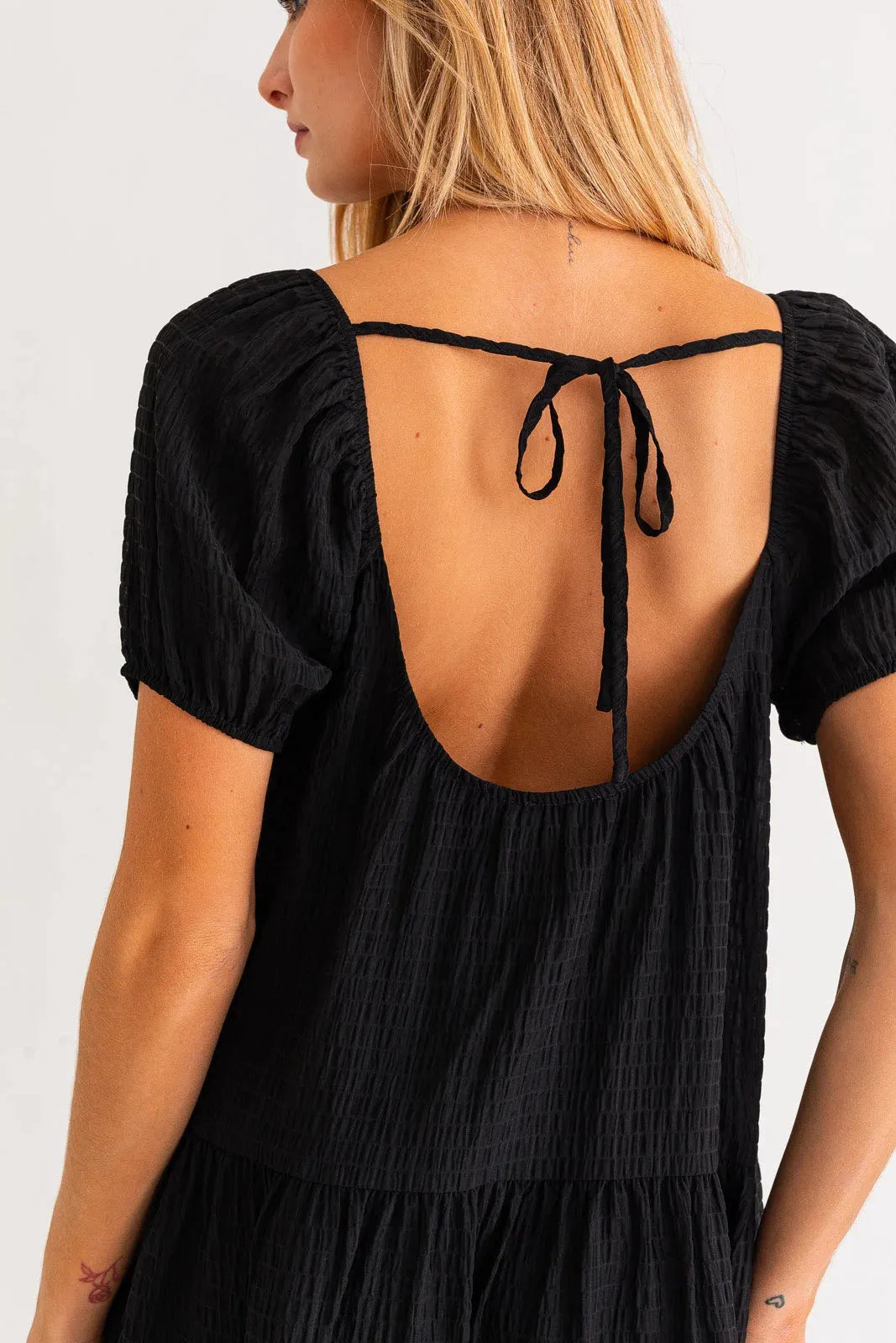 Short Puff Sleeve Tiered Mini Dress - Tasha Apparel Wholesale