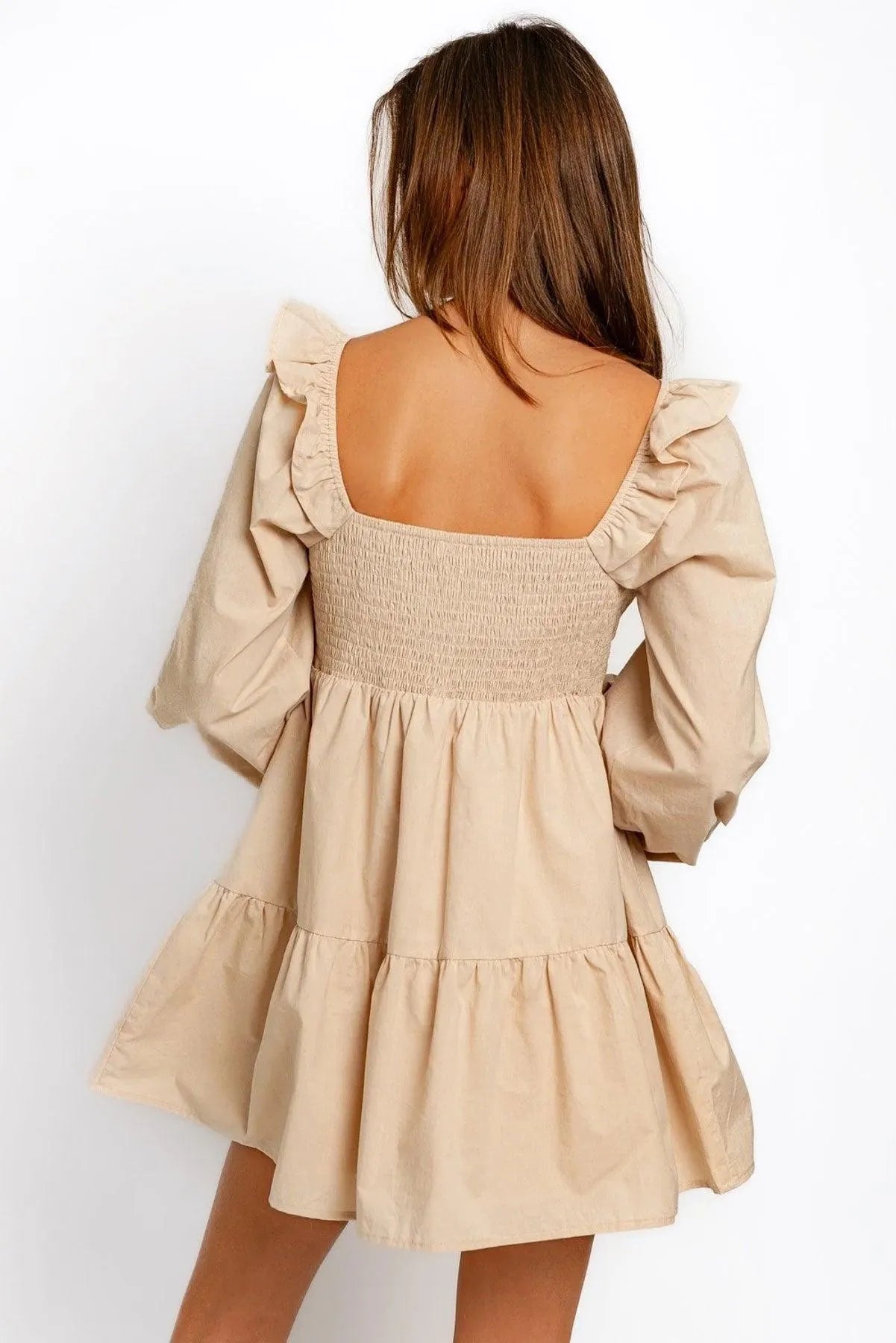 Puff Long Sleeve Ruffle Shoulder Babydoll Mini Dress - Tasha Apparel Wholesale
