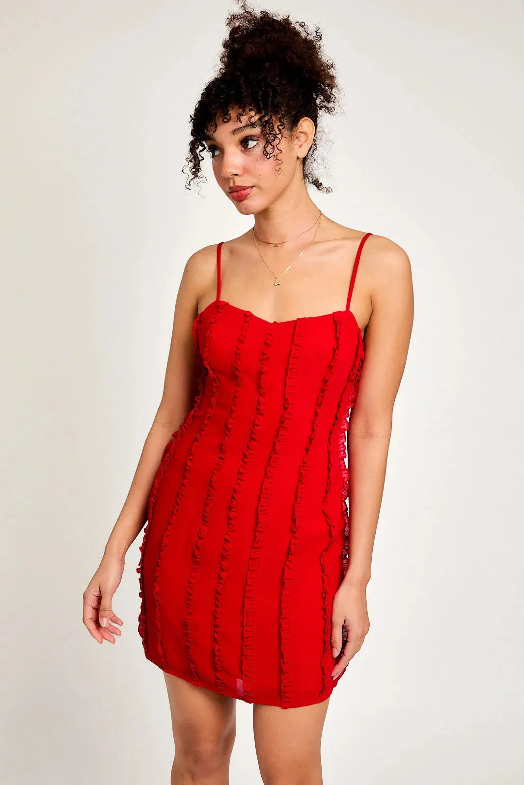 Spaghetti Strap Ruffles Detail Mini Dress - Tasha Apparel Wholesale