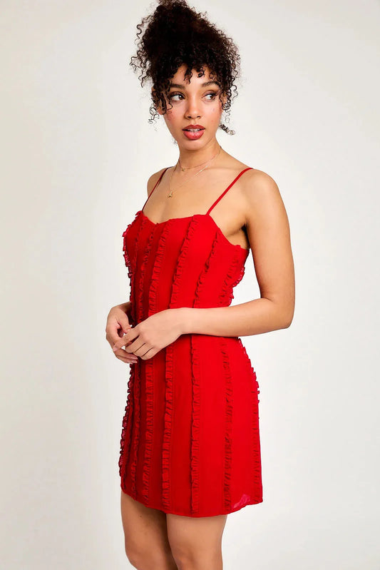 Spaghetti Strap Ruffles Detail Mini Dress - Tasha Apparel Wholesale