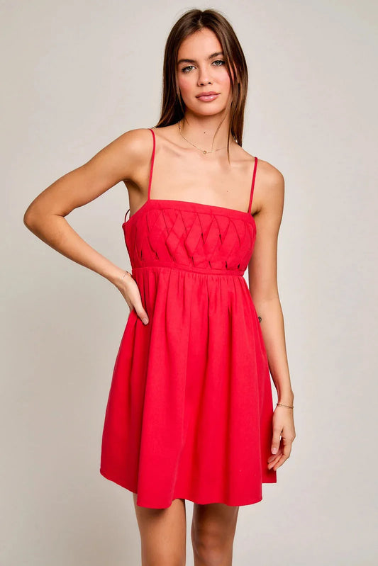 Red Spaghetti Strap Inspired Flared Mini Dress - Tasha Apparel Wholesale